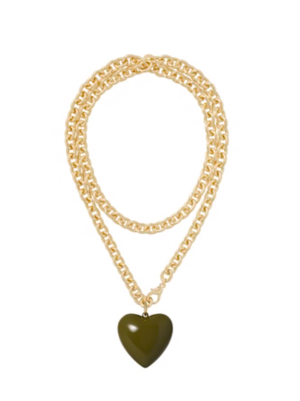 NWOT Roxanne Assoulin The Big Puffy Heart Charm Necklace In Olive